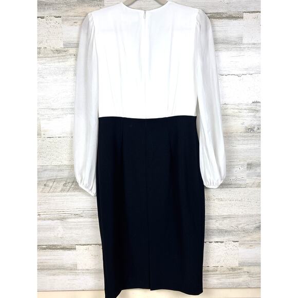 Harper Rose womens 4 Black White Wrap Bodice Long Sleeve Midi Work Dress NEW - Picture 4 of 7